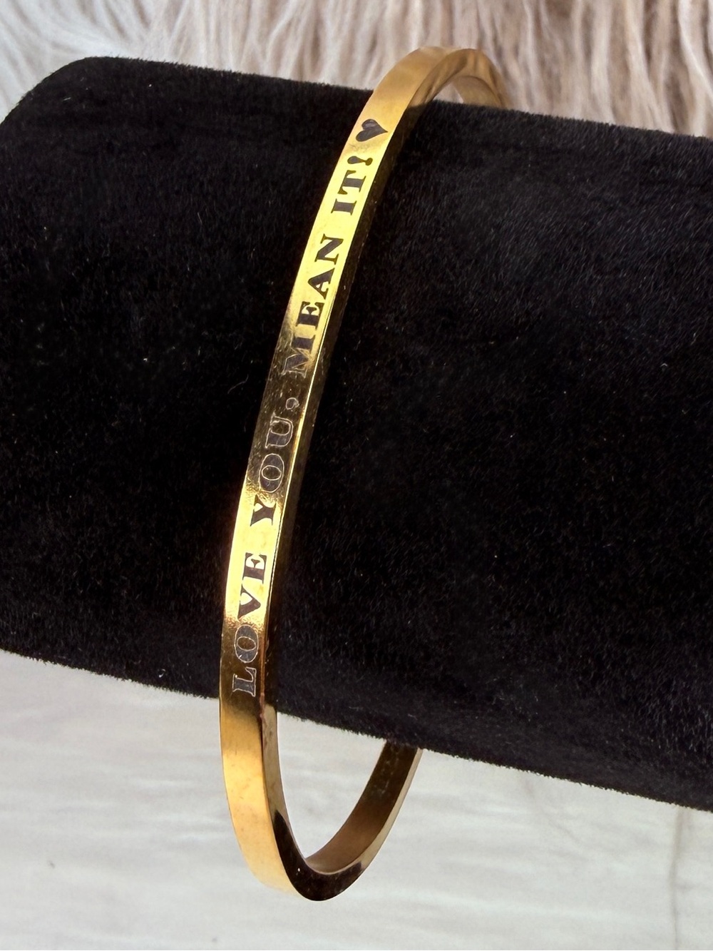 Love You Mean It Gold Tone Engraved Minimalist Cuff Bracelet Heart Affirmation